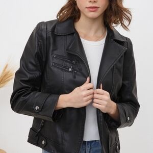Sleek Black Vegan Leather Jacket for Women